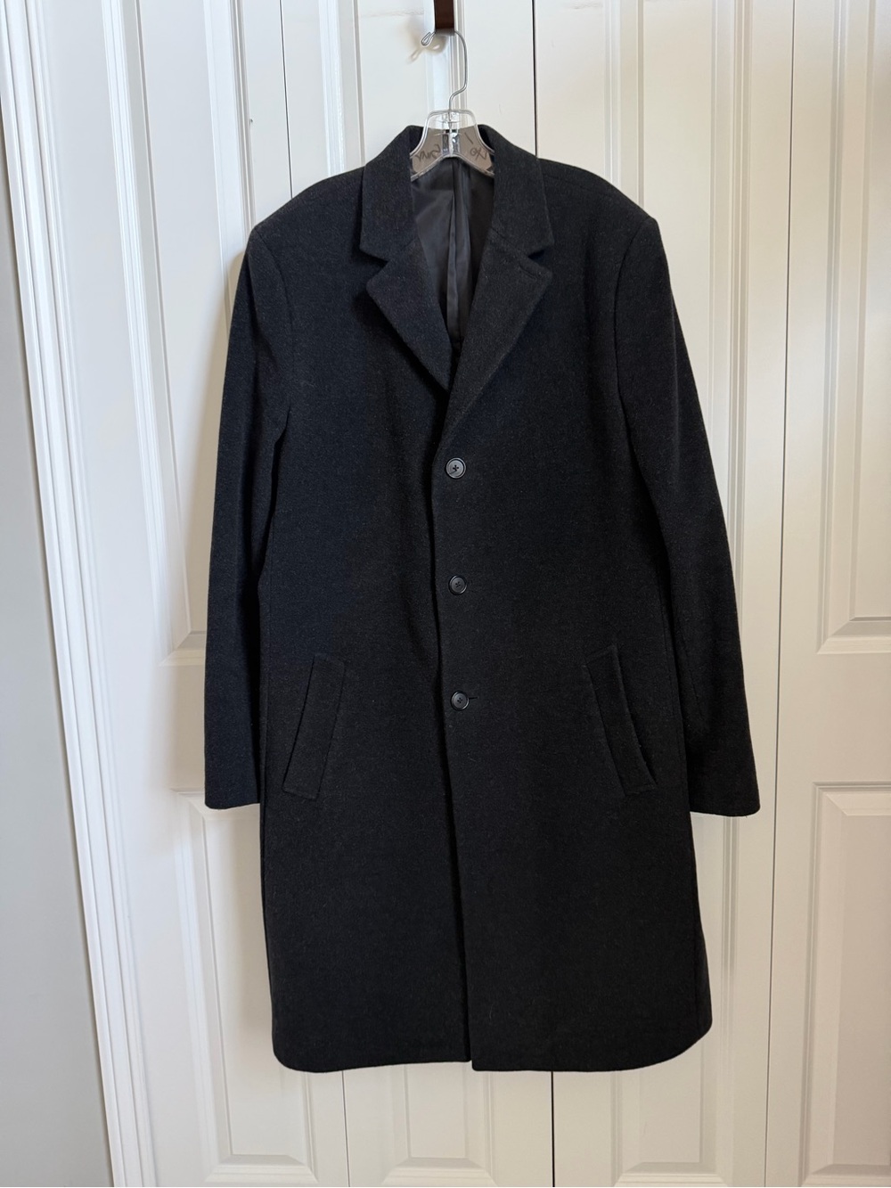 Hathaway Platinum Men's Black Cashmere Wool Blend Overcoat 44 Long